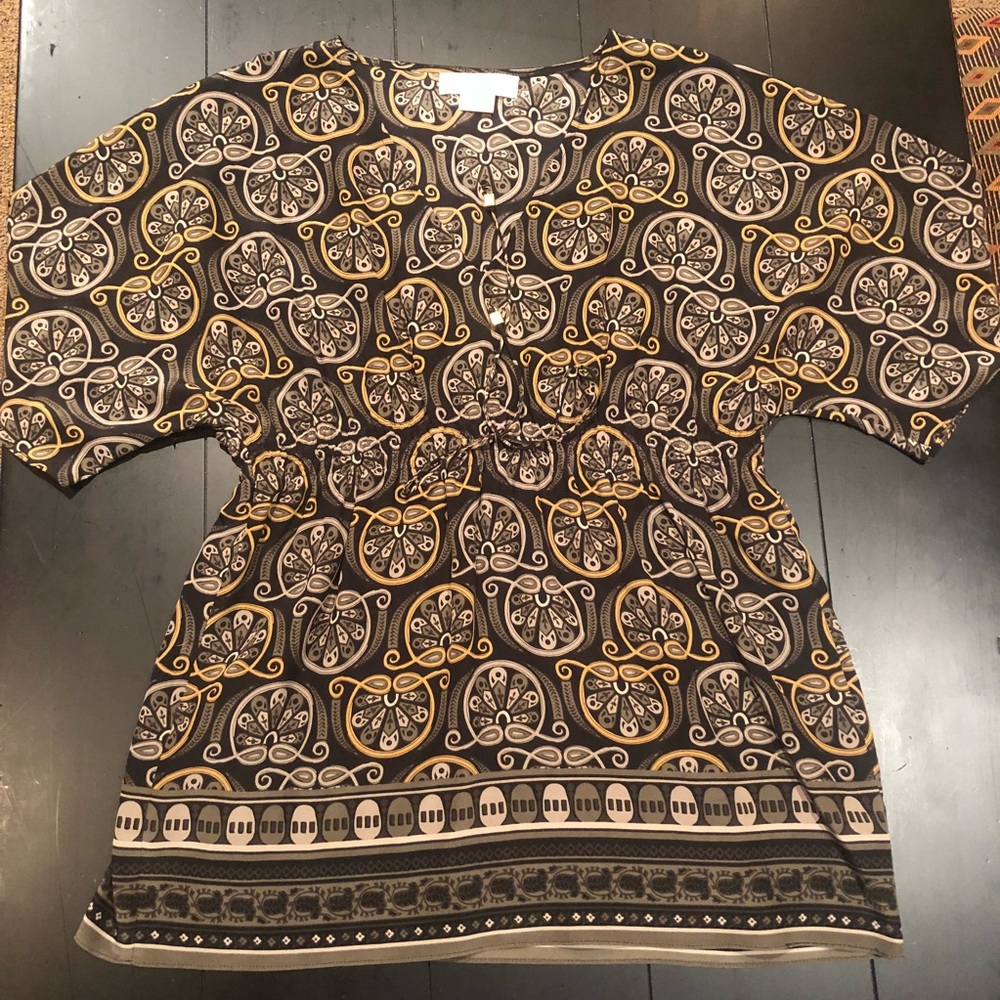 Black and gold patterned silk blouse
